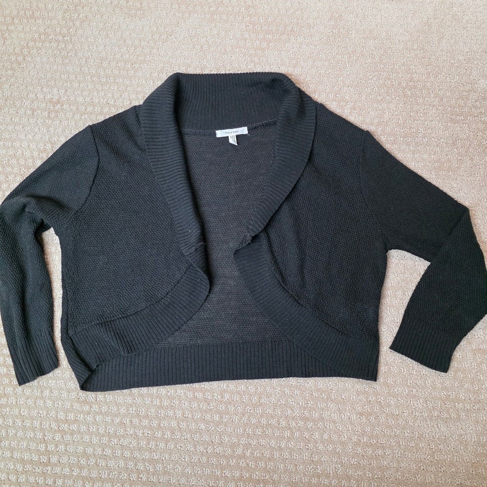 Maurices‎ Women's 3/4 Sleeve Black Fine Knit Shrug, Rounded Hem, Size Small, GUC